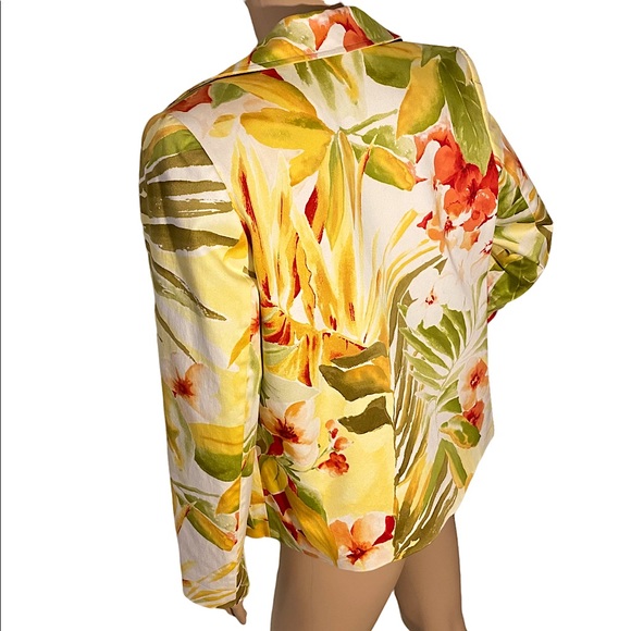 VINTAGE LINDA ALLARD FOR ELLEN TRACY PALM TROPICAL HAWAIIAN FLORAL BLAZER  SZ 8P - Picture 6 of 16